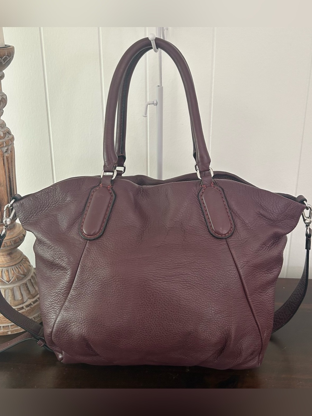 Marc by Marc Jacobs Burgundy Pebbled Leather Large Satchel Crossbody Bag - Picture 8 of 14